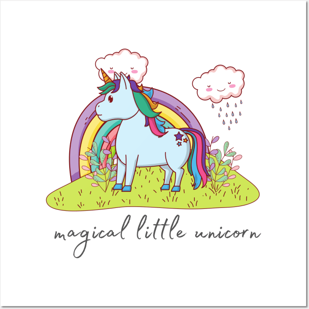 Magical Little Unicorn With Rainbow Wall Art by Vegan Squad